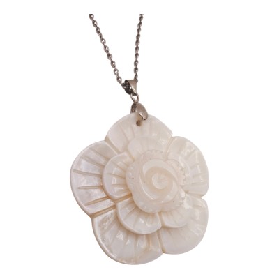 Colgante Concha nácar blanco y cadena de acero