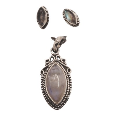 Conjunto de piedra luna con cadena todo plata ley