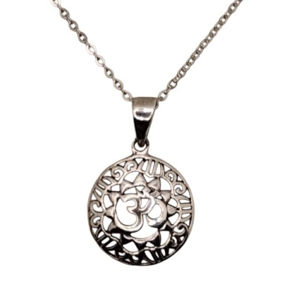 Colgante mandala Om plata y cadena de plata