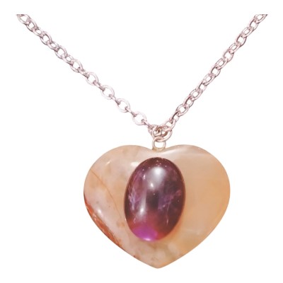 Corazón de ágata y amatista con cadena de acero