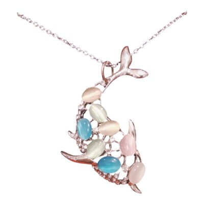 Colgante delfín ojo de gato y cadena de acero