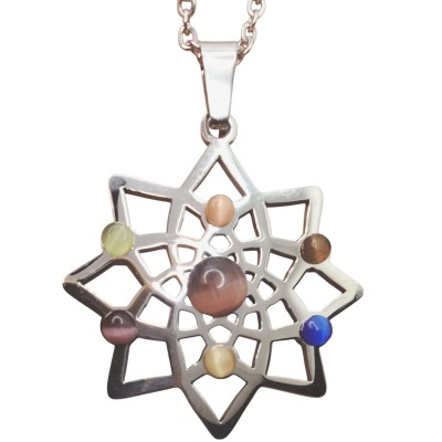 Colgante mandala ojo de gato y cadena de acero