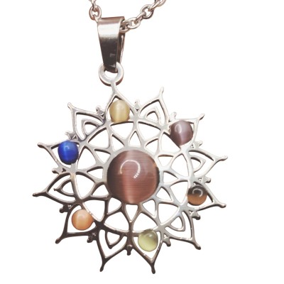 Colgante mandala ojo de gato y cadena de acero